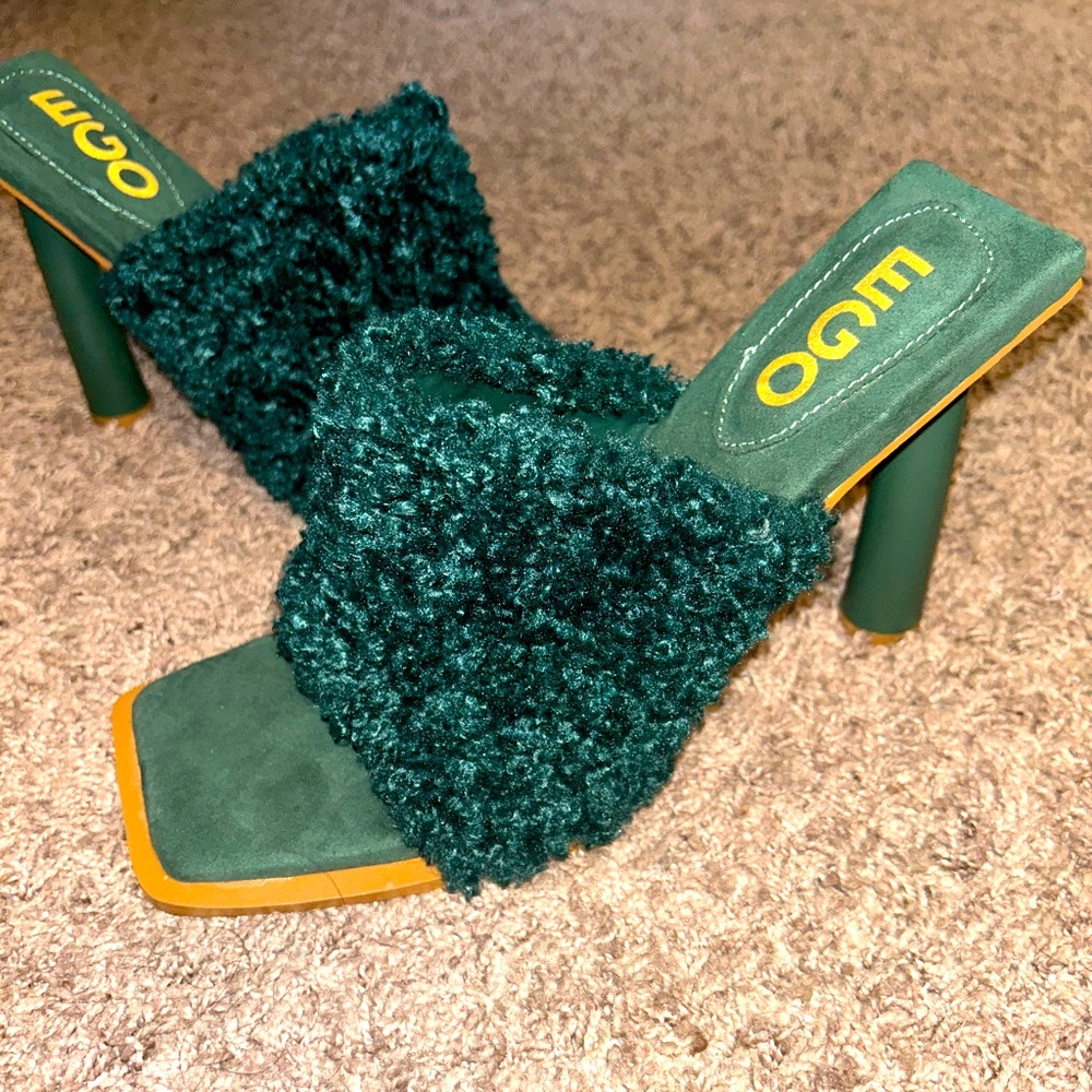 Green fuzzy EGO heels
